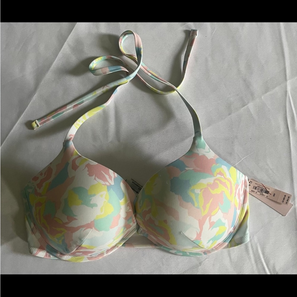 New Victoria’s Secret 36D Push-Up Bikini Top Swim Pastel Floral NWT